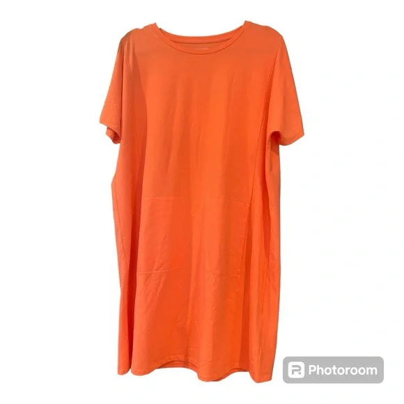 Eileen Fisher T Shirt Dress Womens Small Orange Organic Cotton Shift Mid Length - Picture 1 of 11